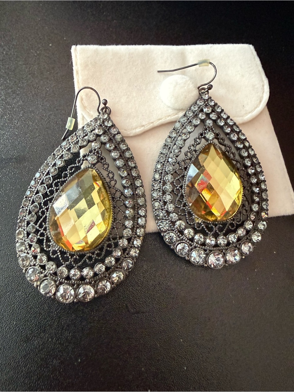 Yellow Teardrop Crystal Dangle Earrings - Women Jewelry